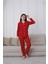 Kapip Kırmızı Önden Düğmeli Uzun Kollu Kız Çocuk Pijama Takımı 10-15 Yaş 59116-K 1