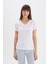 Slim Fit Dar Kesim V Yaka Ribana Basic Düz Kısa Kollu Beyaz Tişört I1080AZ25SP 3