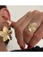 Gold /çiçek Motifli Kıkırdak(Yüzük)-Küpe Seti 2