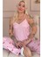 Pembe Dont Wake Me Up Baskılı Ip Askılı Örme Kadın Pijama Takımı 1