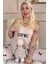 Bej Sleep Well Baskılı Ip Askılı Örme Kadın Pijama Takımı 1