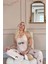 Bej Sleep Well Baskılı Ip Askılı Örme Kadın Pijama Takımı 2