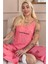 Pudra Sweet Dreams Baskılı Ip Askılı Örme Kadın Pijama Takımı 1