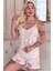 Açık Pudra Bear Desenli Ip Askılı Şortlu Kadın Pijama Takımı 1