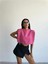 Chanel Vatkalı Crop Bluz - Fuşya 2