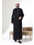 Erkek Hac ve Umre Kıyafeti Hakim Yaka Uzun Dubai Krep Cellabiye Fistan - Siyah 2