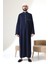 Erkek Hac ve Umre Kıyafeti Hakim Yaka Uzun Dubai Krep Cellabiye Fistan - Lacivert 2