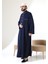 Erkek Hac ve Umre Kıyafeti Hakim Yaka Uzun Dubai Krep Cellabiye Fistan - Lacivert 3