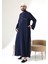 Erkek Hac ve Umre Kıyafeti Hakim Yaka Uzun Dubai Krep Cellabiye Fistan - Lacivert 4
