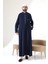 Erkek Hac ve Umre Kıyafeti Hakim Yaka Uzun Dubai Krep Cellabiye Fistan - Lacivert 5