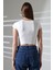 Düşük Kol Fitted Vücuda Oturan Bisiklet Yaka Kadın Basic Crop T-Shirt 21932 Ekru 4
