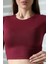 Düşük Kısa Kol Bisiklet Yakalı Basic Kadın T-Shirt 21972 Bordo 3