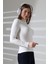 Uzun Kol Dik Yaka Basic Kadın Body T-Shirt 21950 Ekru 2