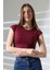 Düşük Kol Fitted Vücuda Oturan Bisiklet Yaka Kadın Basic Crop T-Shirt 21932 Bordo 1