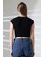 Düşük Kol Fitted Vücuda Oturan Bisiklet Yaka Kadın Basic Crop T-Shirt 21932 Siyah 4