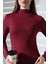 Uzun Kol Dik Yaka Basic Kadın Body T-Shirt 21950 Bordo 2