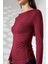Uzun Kollu Kayık Yaka Yanları Büzgülü Vücuda Oturan Basic Kadın Body T-Shirt 21951 Bordo 2