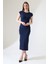 Düşük Kol Kapalı Bisiklet Yakalı Basic Kadın Uzun Günlük Elbise 21898 Lacivert 1