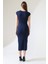 Düşük Kol Kapalı Bisiklet Yakalı Basic Kadın Uzun Günlük Elbise 21898 Lacivert 4