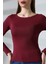 Uzun Kollu Kayık Yaka Vücudu Saran Basic Kadın Body T-Shirt 21897 Bordo 2
