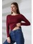 Uzun Kollu Kayık Yaka Vücudu Saran Basic Kadın Body T-Shirt 21897 Bordo 3