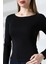 Uzun Kollu Kayık Yaka Vücudu Saran Basic Kadın Body T-Shirt 21897 Siyah 2
