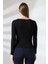 Uzun Kollu Kayık Yaka Vücudu Saran Basic Kadın Body T-Shirt 21897 Siyah 4