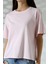 Pamuk Ribana Kumaş Bisiklet Yaka Kısa Kol Oversize Basic Düz Kadın T-Shirt 21964 Pudra 2