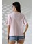 Pamuk Ribana Kumaş Bisiklet Yaka Kısa Kol Oversize Basic Düz Kadın T-Shirt 21964 Pudra 4