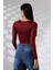 Kare Yaka Uzun Kollu Altı Külotlu ve Çıt Çıtlı Kadın Atlet - T-Shirt 21940 Bordo 4