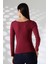 Uzun Kollu Kayık Yaka Yanları Büzgülü Vücuda Oturan Basic Kadın Body T-Shirt 21951 Bordo 4