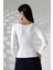 Uzun Kollu Kayık Yaka Yanları Büzgülü Vücuda Oturan Basic Kadın Body T-Shirt 21951 Ekru 4