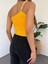 Ahşap Boncuk Detaylı Askılı Triko Bluz Hardal - DF2303 3