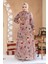Çiçek Desenli Camel Tesettür Elbise 27987C 3