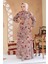 Çiçek Desenli Camel Tesettür Elbise 27987C 4