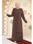 Boncuk Işlemeli Kahverengi Tesettür Abaya 29119KH 1