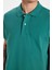 Erkek Slim Fit Dar Kesim %100 Pamuk Yeşil Yaka Tişört 4