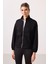 Siyah Yumuşak Dokulu Dik Yaka Oversize Kargo Cepli Kadın Crop Top Sweatshirt - 97301 1