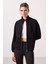 Siyah Yumuşak Dokulu Dik Yaka Oversize Kargo Cepli Kadın Crop Top Sweatshirt - 97301 3