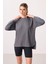 Koyu Gri Yumuşak Dokulu O Yaka Rahat Form Kadın Tunik Sweatshirt - 97305 2