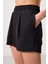 Siyah Polyester Gizli Cep Fermuarlı Rahat Form Kadın Şort - 91014 4