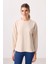 Bej Yumuşak Dokulu O Yaka Rahat Form Kadın Tunik Sweatshirt - 97305 1