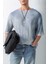 Erkek Super Oversize Desenli Triko T-Shirt Mavi 3