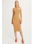 Kady Slim Fit Asimetrik Kol Taba Elbise 1