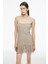 Asel Regular Fit Straplez Mini Boy Puantiye Desenli Vizon Renk Elbise 3