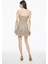 Asel Regular Fit Straplez Mini Boy Puantiye Desenli Vizon Renk Elbise 4