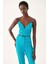 Ambers Slim Fit V-Yaka Turkuaz Renk Bluz 1