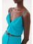 Ambers Slim Fit V-Yaka Turkuaz Renk Bluz 3