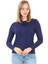 Kadın Bisiklet Yaka Viskon Likra Uzun Kollu Tişört-Lacivert 1