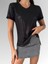 Siyah Renk Parlak V Yaka Kısa Kollu Basic Tshirt 1